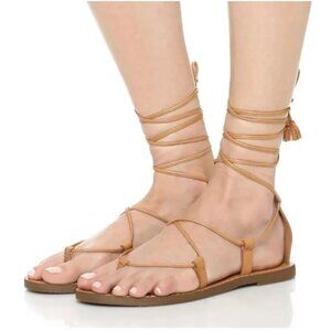 SIZE 9.5  Madewell The Boardwalk  Tan Leather Strappy Gladiator Sandals